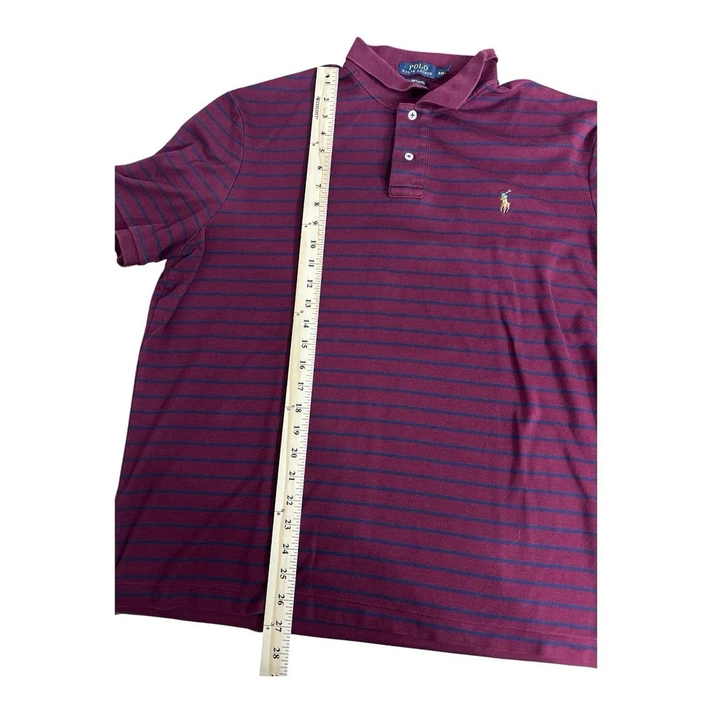 Polo Ralph Lauren Shirt Mens 2XL Maroon Blue Stripe Pima Soft Touch Flesh Pony